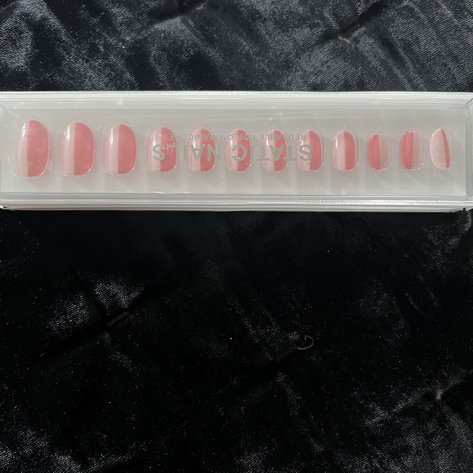 💅 Static Nails Vertical French Pink Round Reusable Pop-On Manicure New In Box