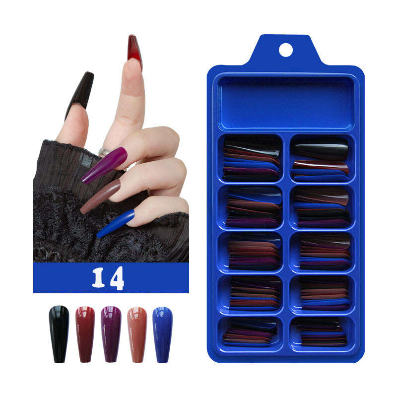 100PCS False Nails Art Tips Long Artificial Fake Stick On Full Cover Reusable
