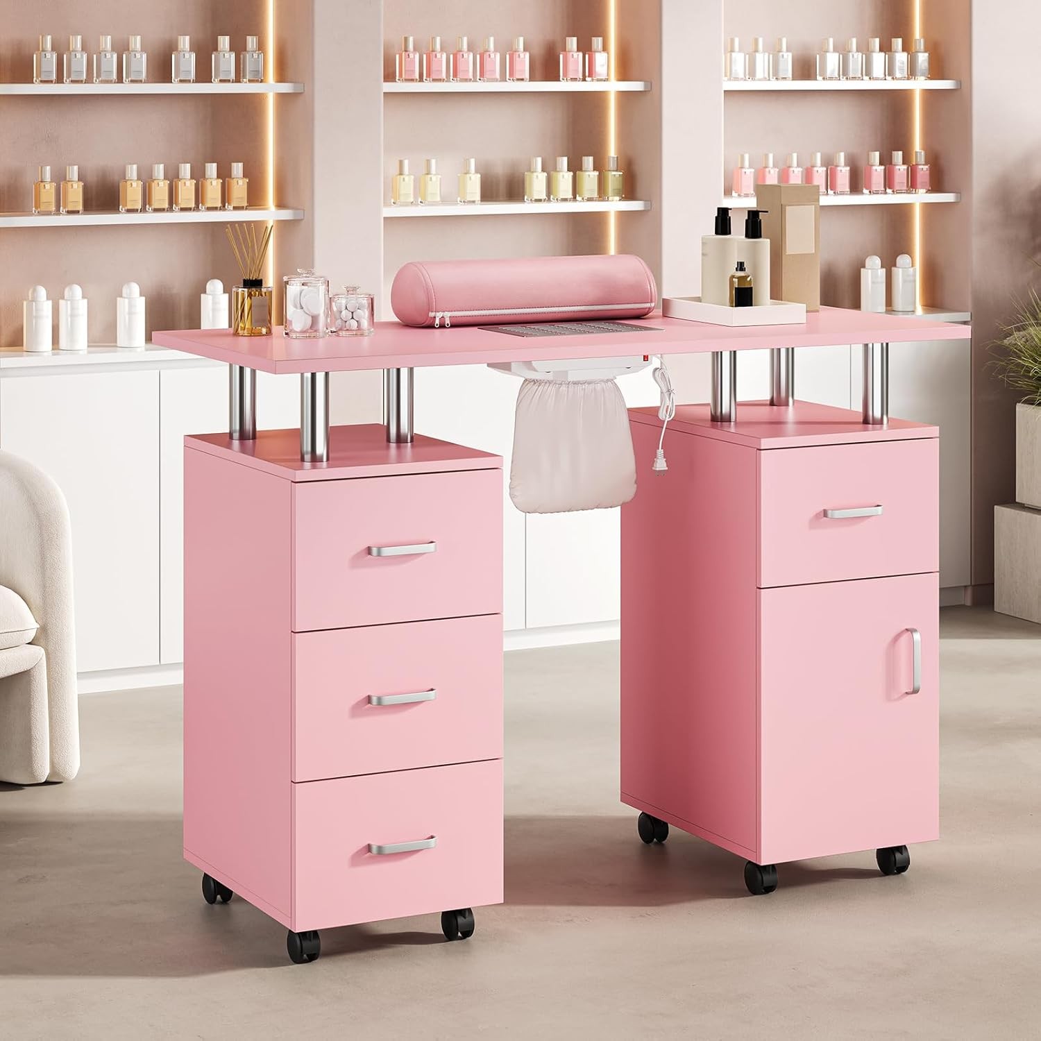 GRAVEE Manicure Table Nail Desk Station w/Electric Dust Collector Drawer Cabinet