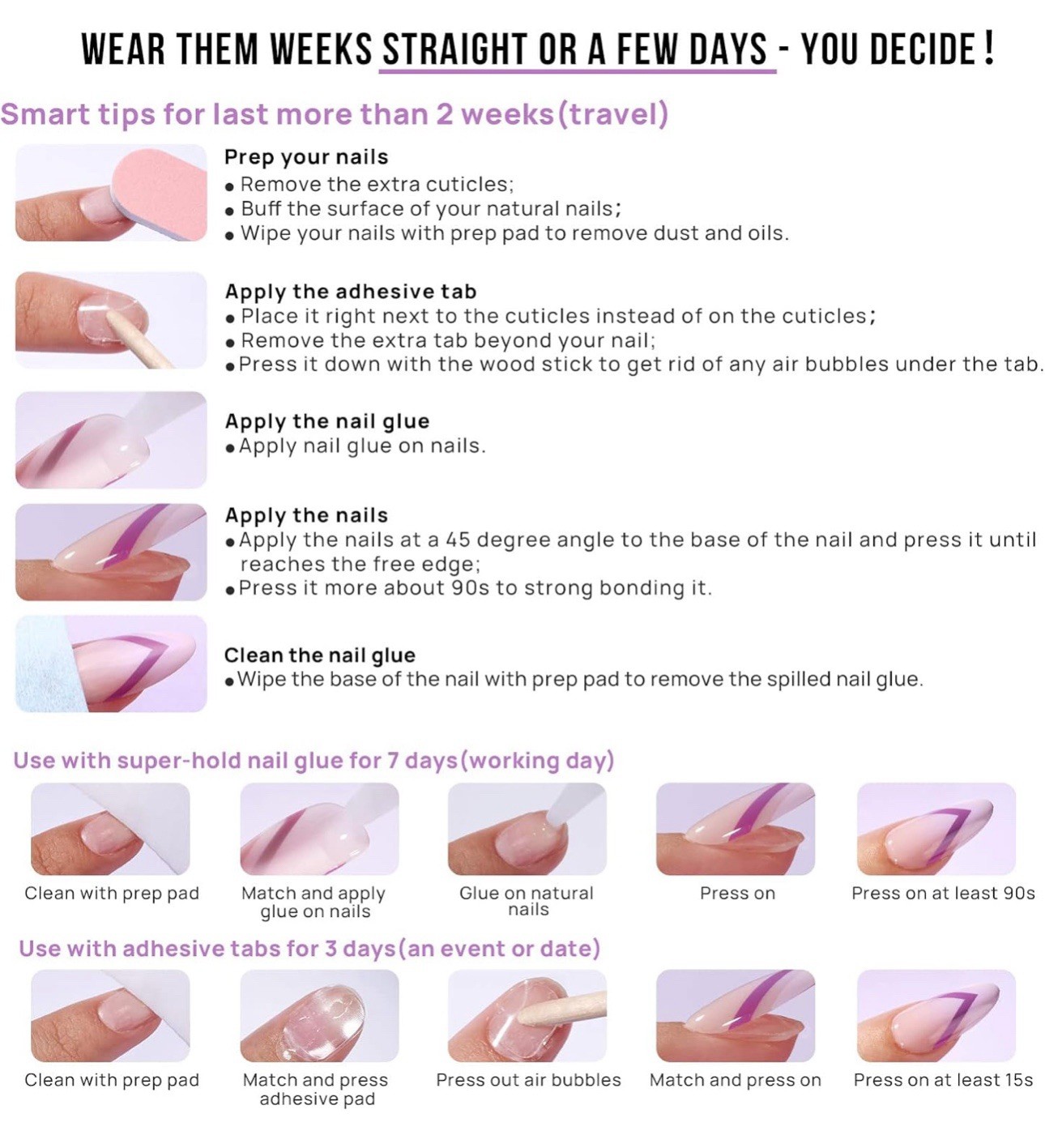 Almond Press On French Tip Nails Supremely Fit & Natural Glue Bright Sky NEW