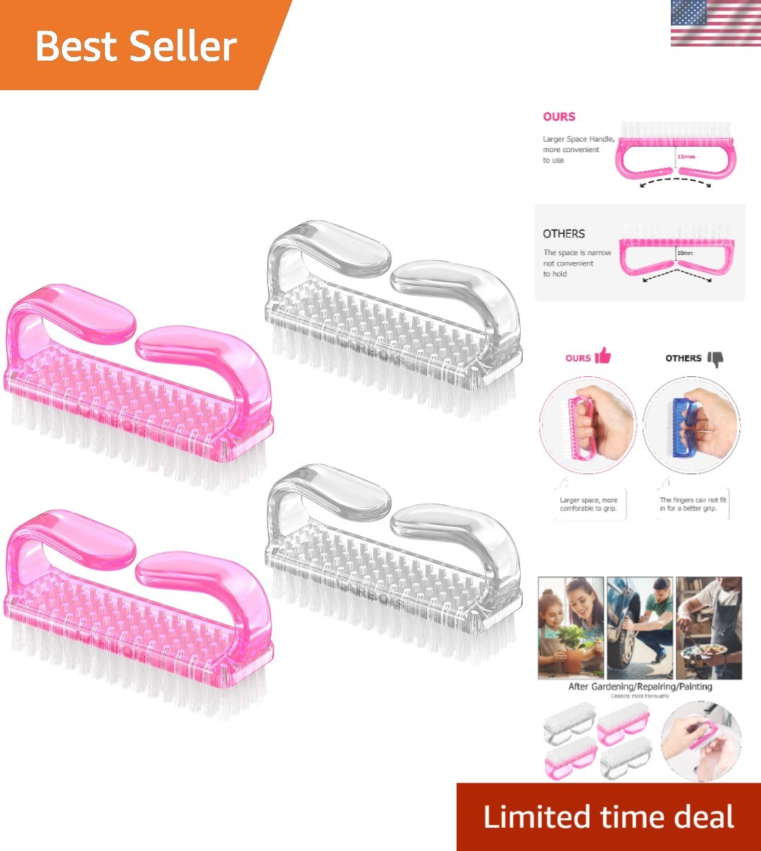 Handle Grip Nail Brush – 4 Pack, Color-17