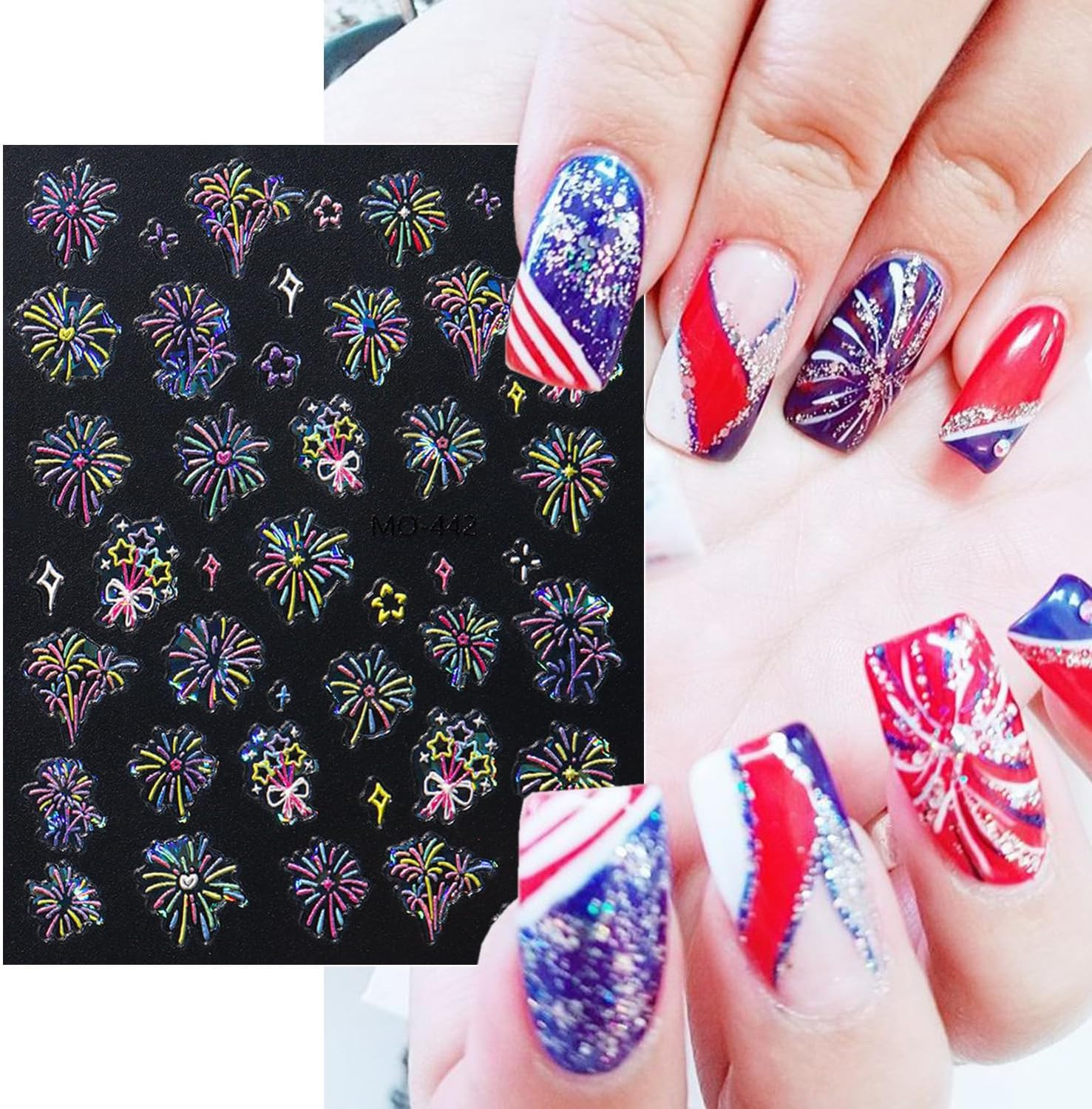 3 Sheets 4Th of July Nail Decals for Nail Art 5D Embossed Nail Art Stickers