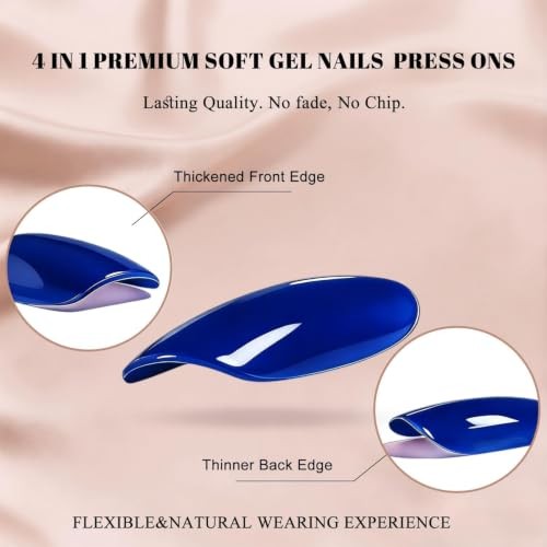 Short Square Gel Nails Press – Royal Blue – Soft Gel Fake Nails