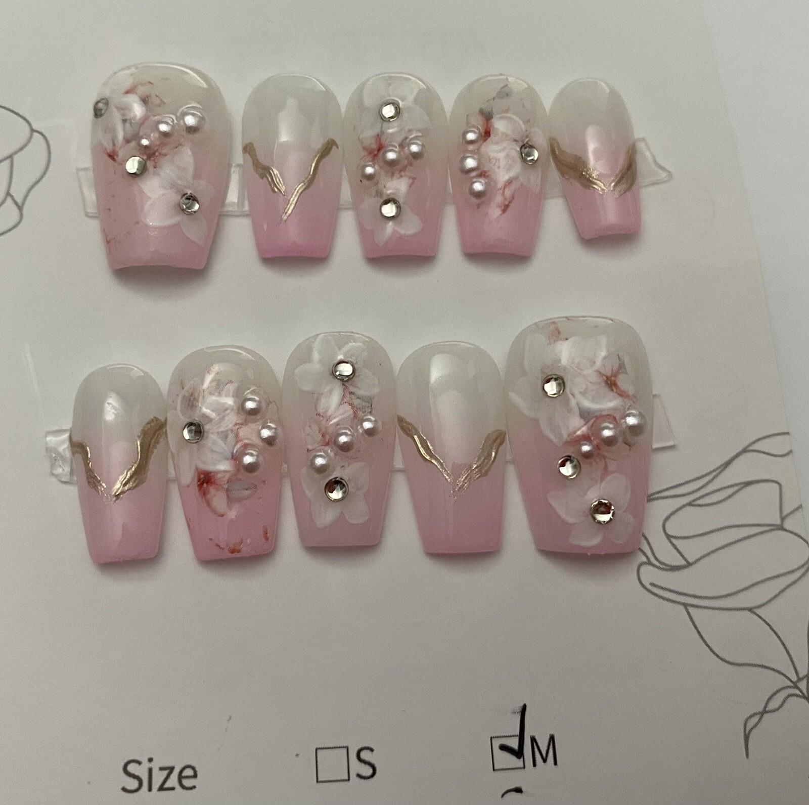 Flowers Blossom -custom Nails Handmade press on nails-10 pcs-Medium