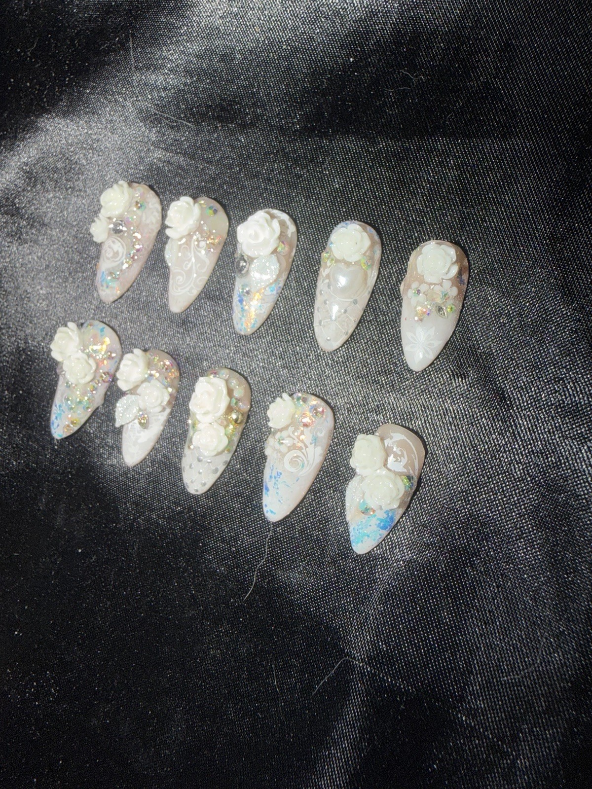 Z NAILZ! Handmade M Almond 3D Embellished Wedding Press On Nails