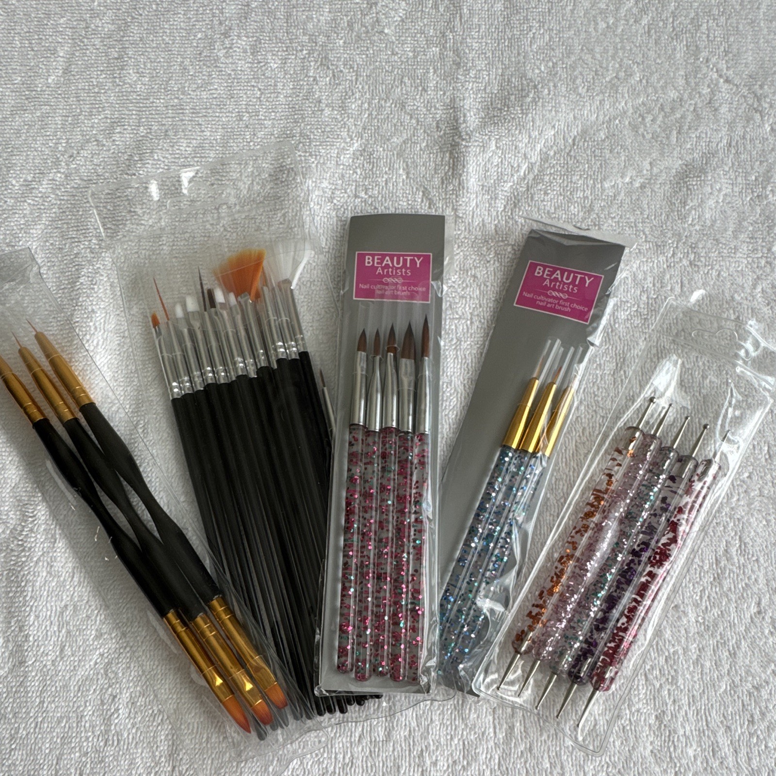 BEAUTY Artists Nail Art Brush Set, Multicolor Glitter Handle Brushes