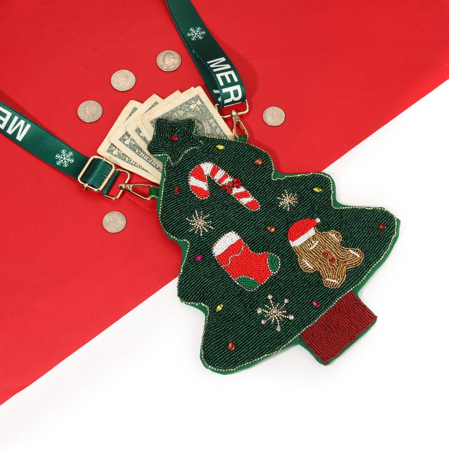 Christmas Purse for Women Beaded Xmas Tree Reindeer Snowflake Bell Crossbody …