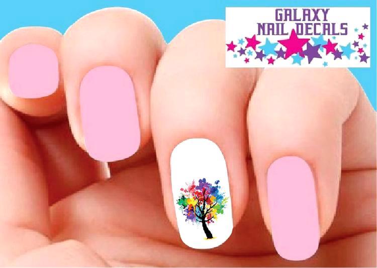 Waterslide Nail Decals – Set of 20 Colorful Paint Drip Splatter Drippping Tree
