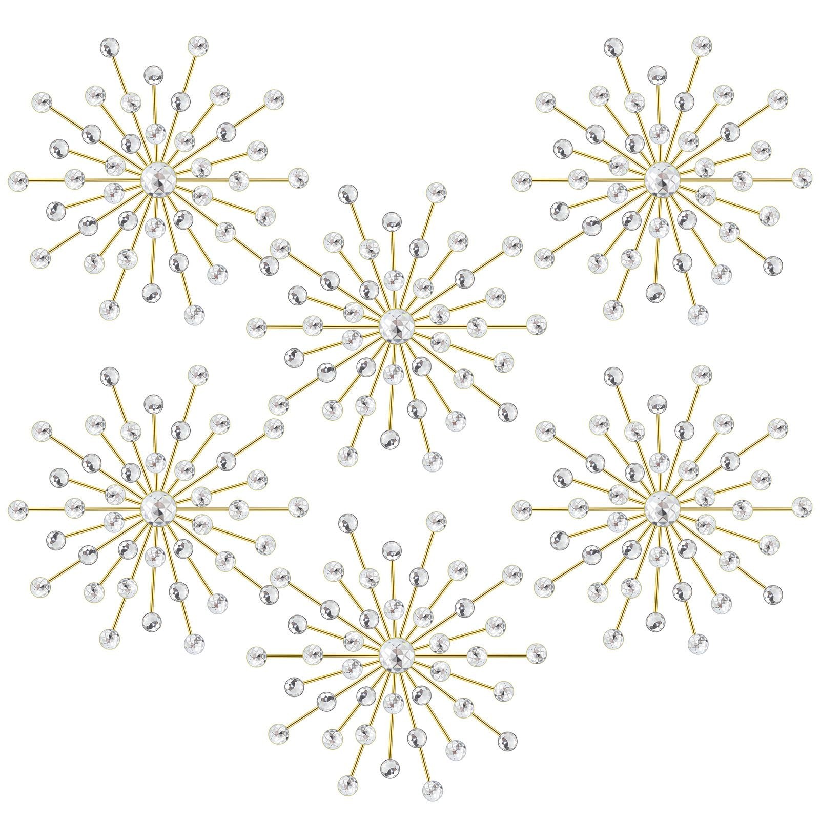 Barydat 6 Pcs Metal Starburst Wall Decor Bling Crystal Wall Art Rhinestone Su…
