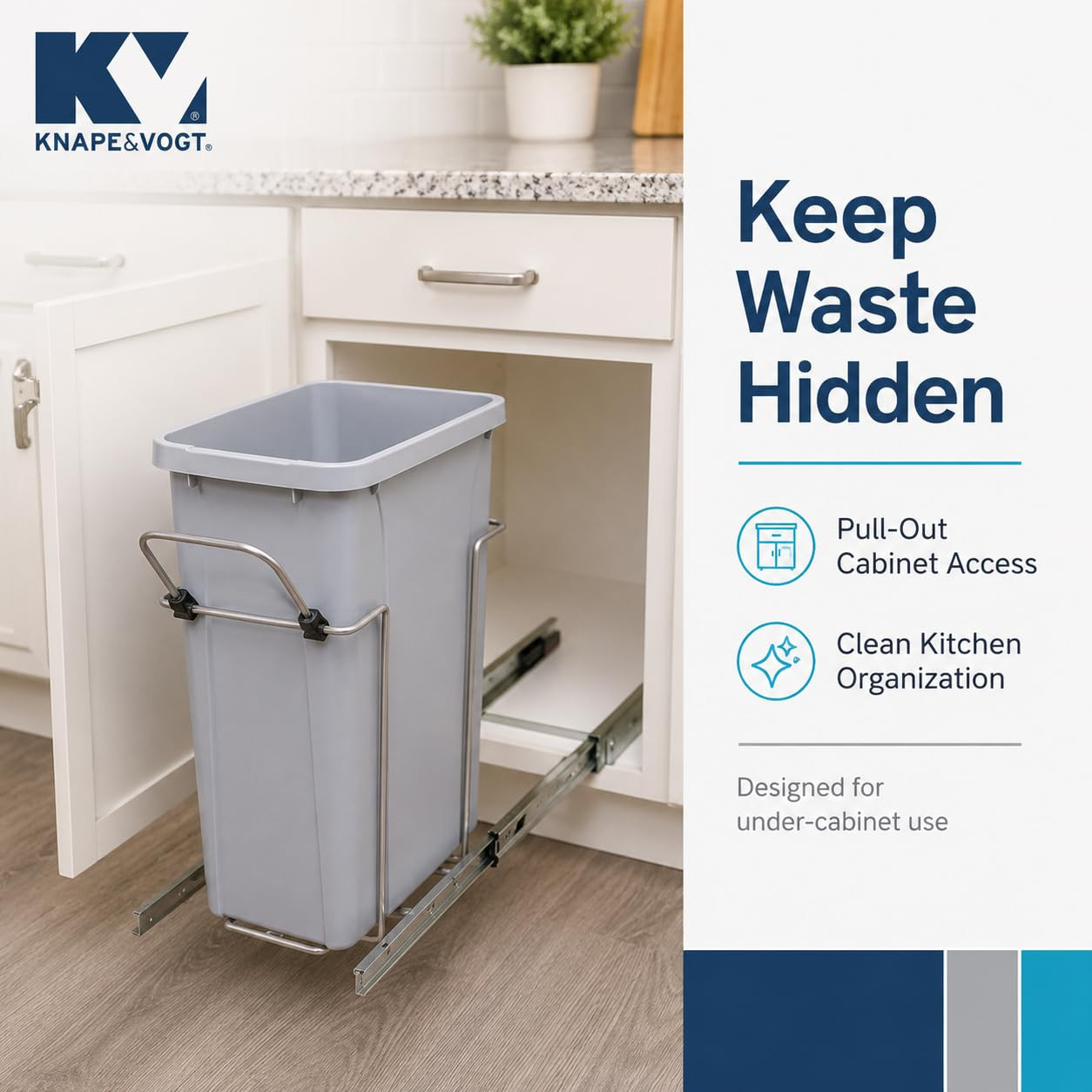 Soft-Close Pull-Out Trash Can for Cabinets, 20 Qt (5 Gallon) Bottom Mount Single