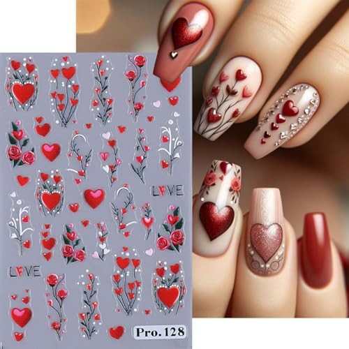 Valentine’s Day Nail Art Stickers 5D Embossed Love Heart Valentine Desgin C