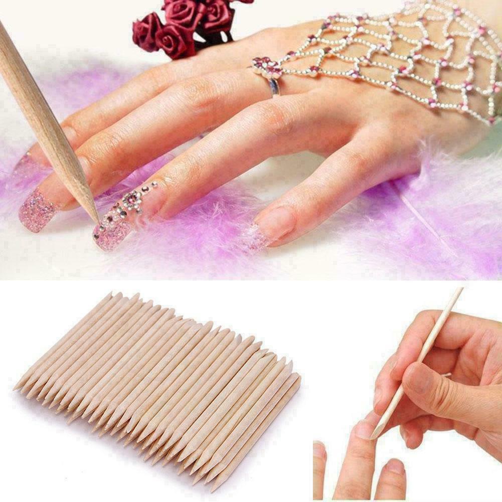 50Pcs Nail Art Cuticle Pusher Remover Pedicure Manicure Sticks Wood Orange