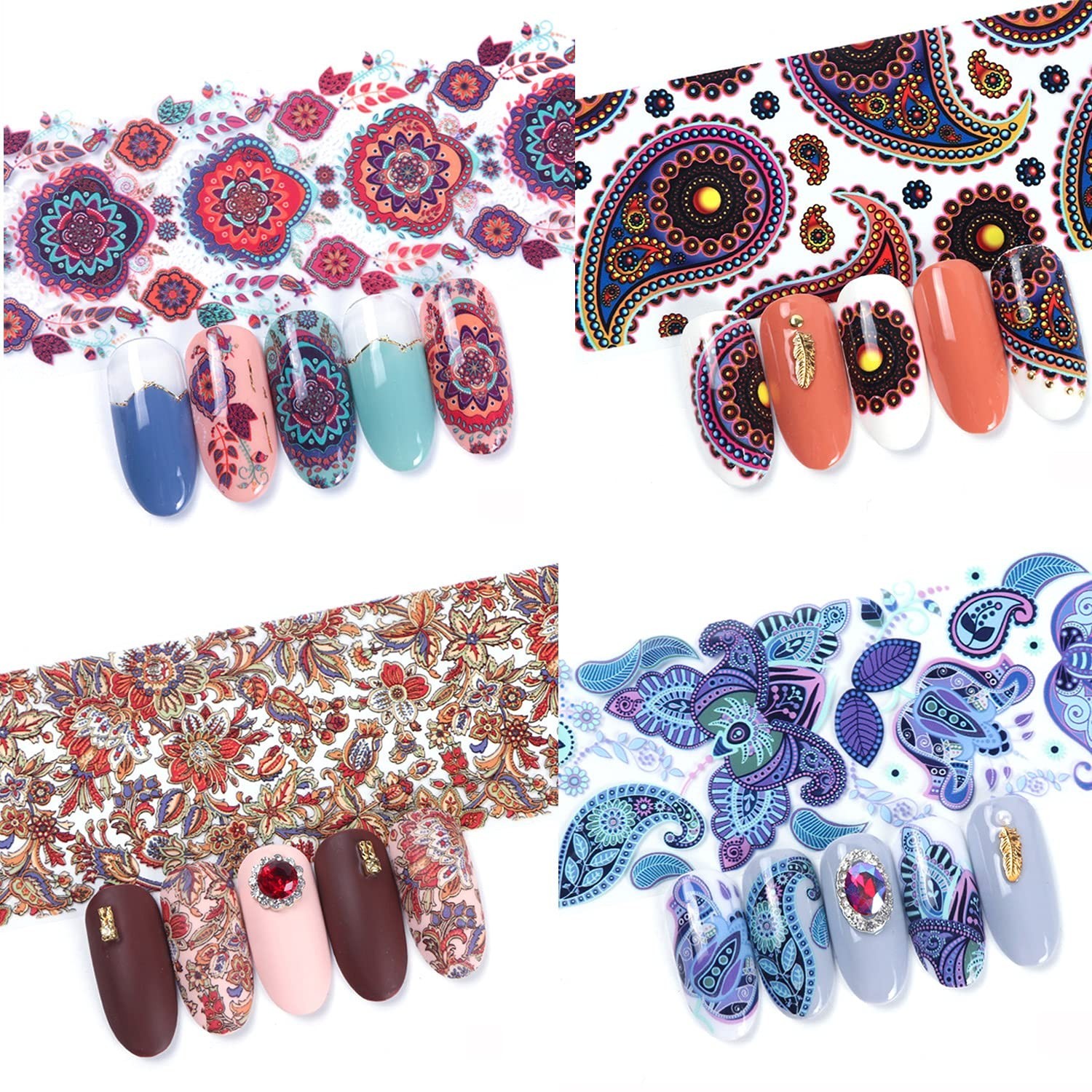 10 Sheets Nail Foil Transfer Stickers Holographic Floral Geometric Nail Art D…