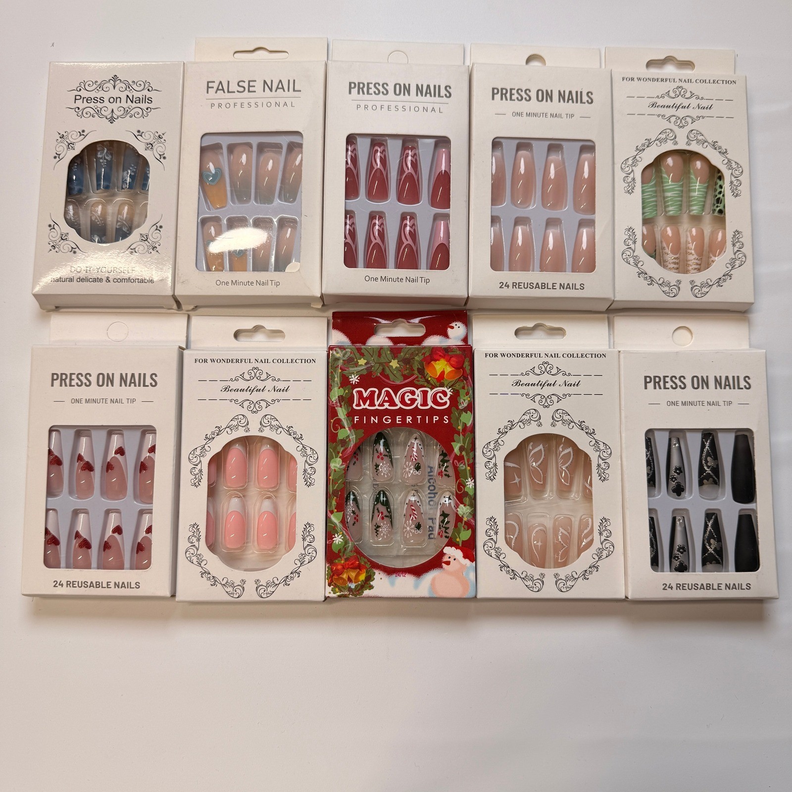 Lot of 10 Pack of 24 New False Press On Nails Assorted Designs and Colors №N8
