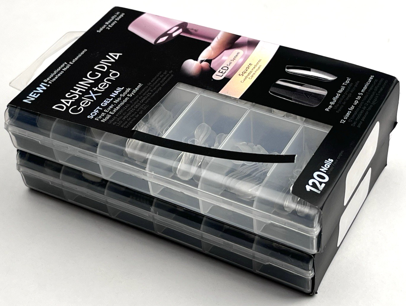 New 2-pk(240Nails) Dashing Diva GelXtend Clear Square Soft Gel Nail Extension