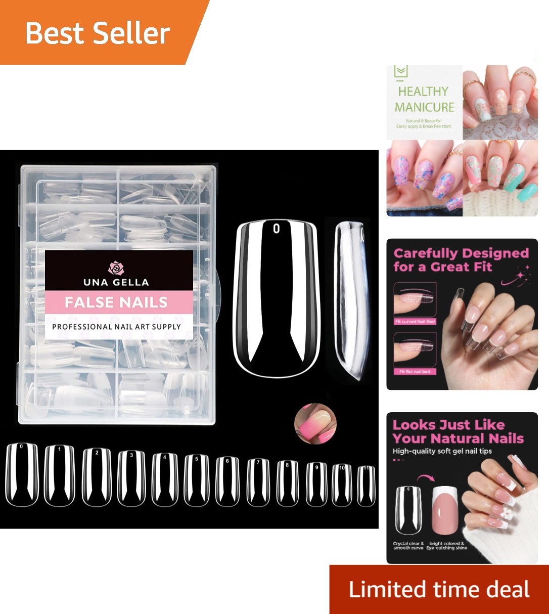 216pcs Medium Square Clear Gel Nail Tips – Perfect for DIY Nail Art & Extensions