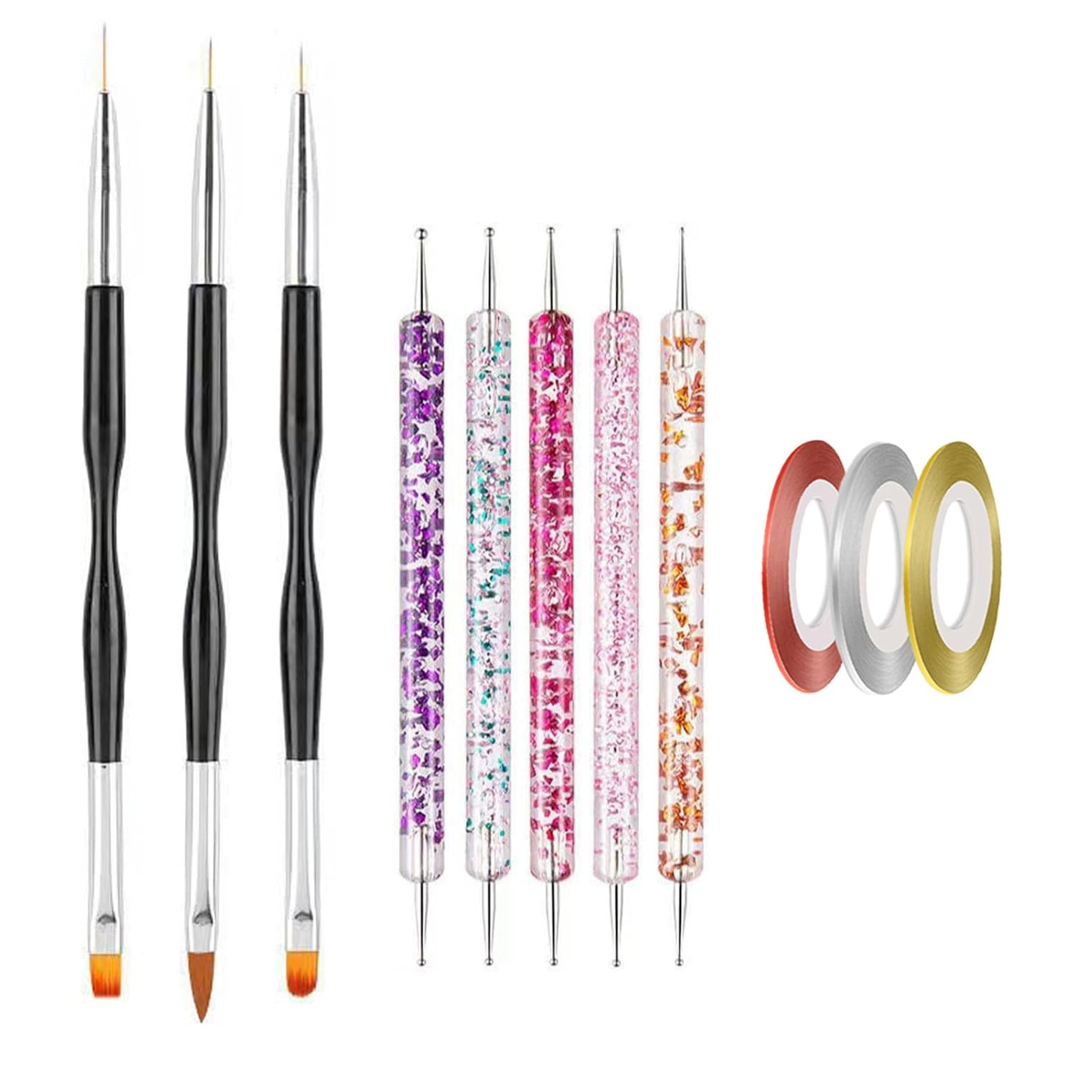 Nail Art Tool, 5 Pcs Nail Dotting Pens, 3 Pcs Nail Brushes and Nail Liner Pens,
