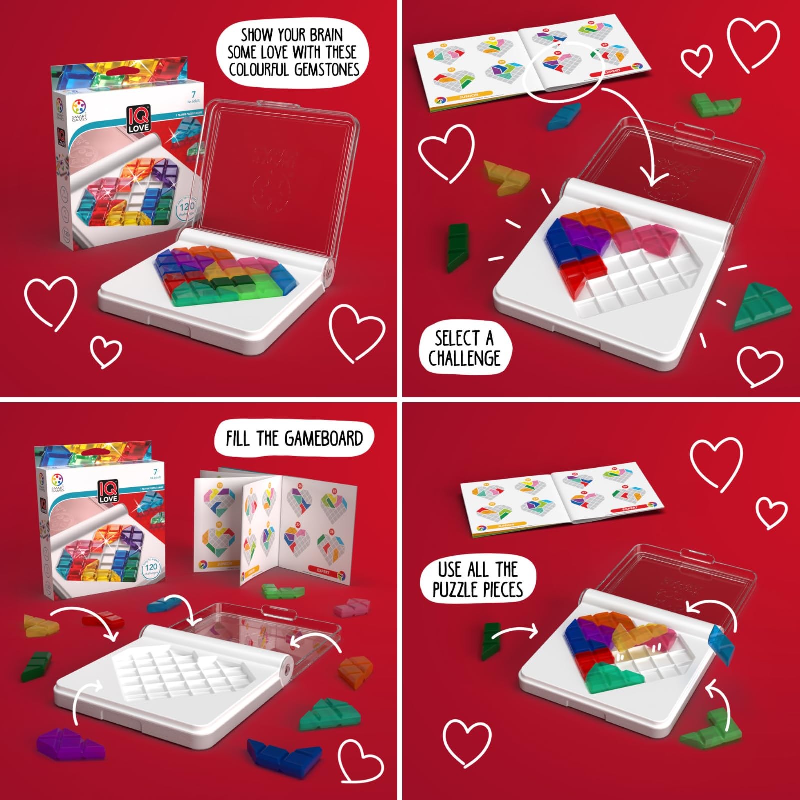 SmartGames IQ Love Travel Puzzle Game with 120 Challenges Travel, Multi-color
