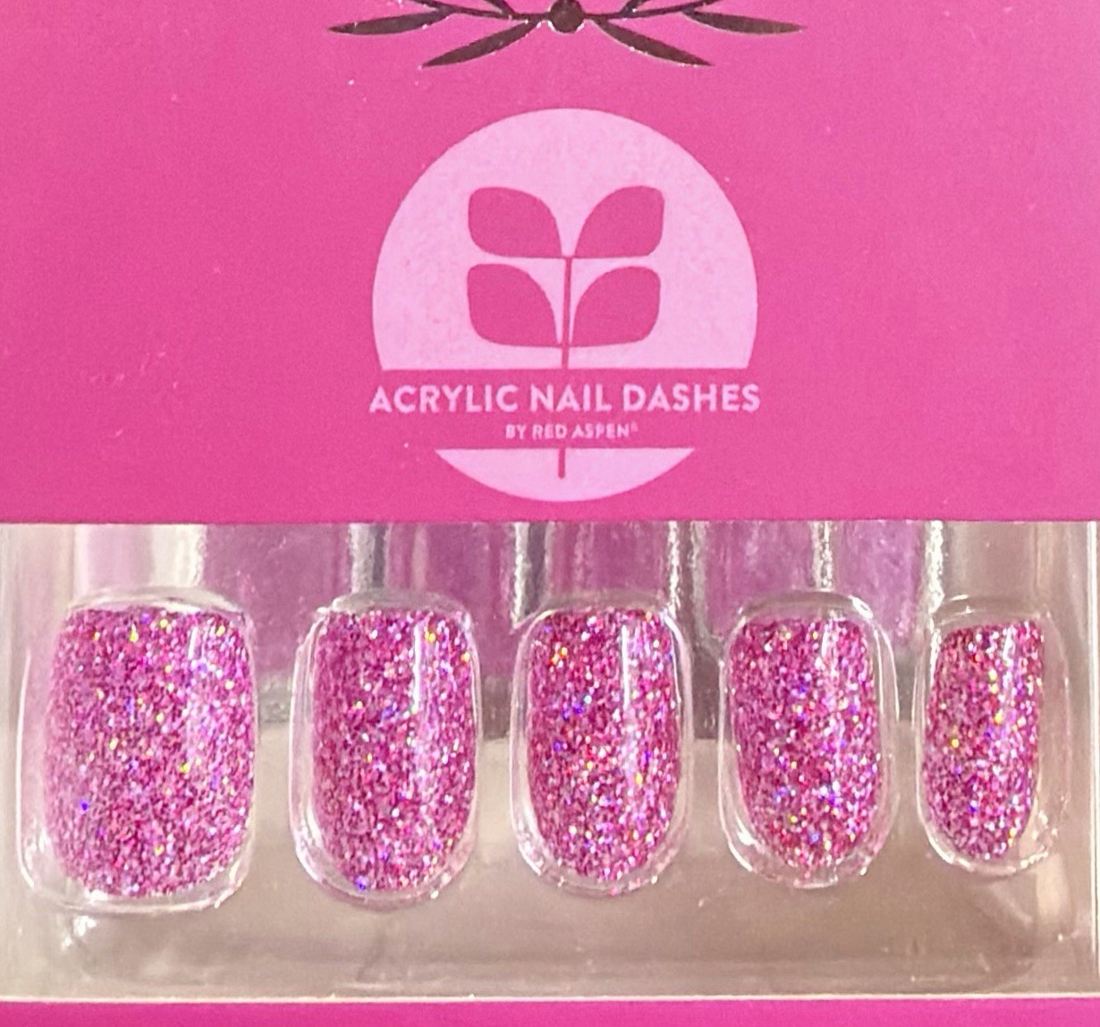 Red Aspen Short Squoval Acrylic Pink Glitter Eliette’s Lessons In Mindfulness 💗