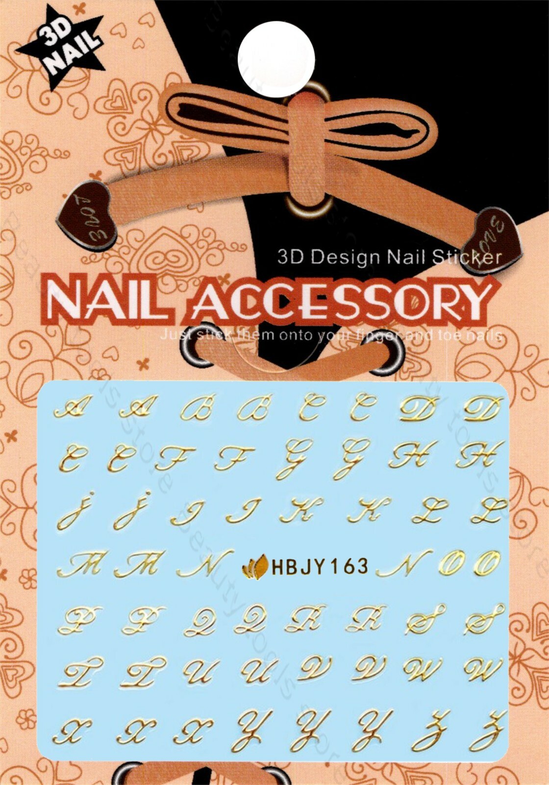 Nail Art 3D Decal Stickers Alphabet Letters In Writing Gold HBJY163