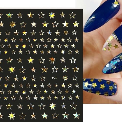 12 Sheets Star Nail Stickers,8 Colors Self-Adhesive 4th of July Nails Style-7