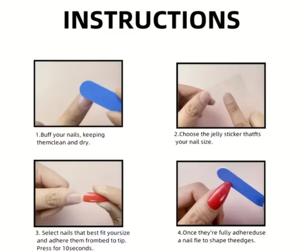 Set Blue and Red Contrast Color Dazzling Gemstone Long Nails, BUY 1 GET 1 GREE
