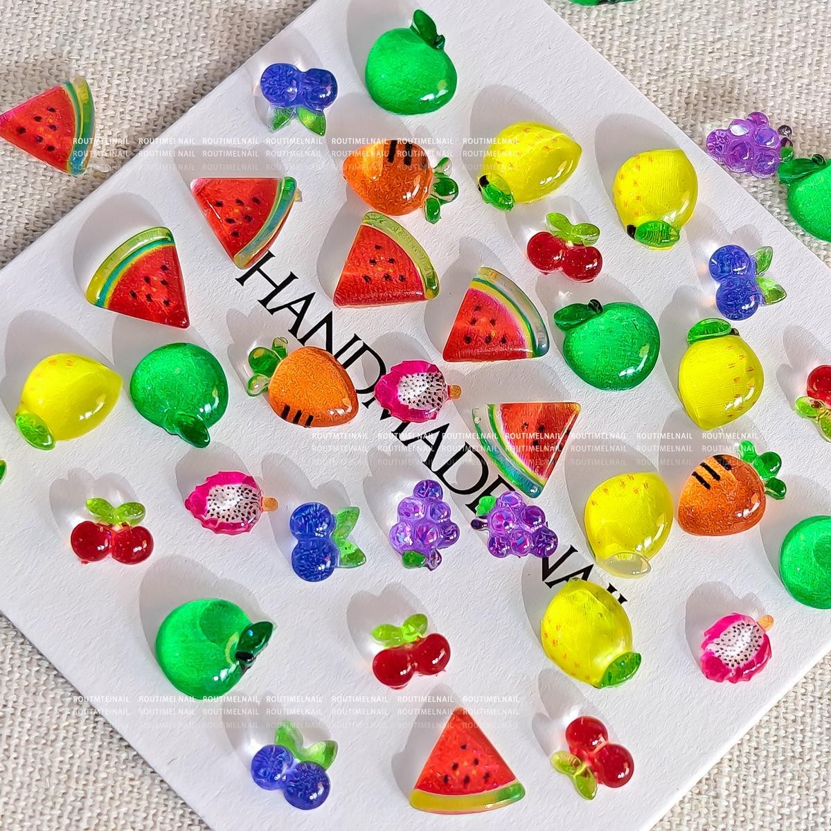 Summer Fruit Resin Nail Gems, 3D Ice Crystal Clear Charms for DIY Manicure