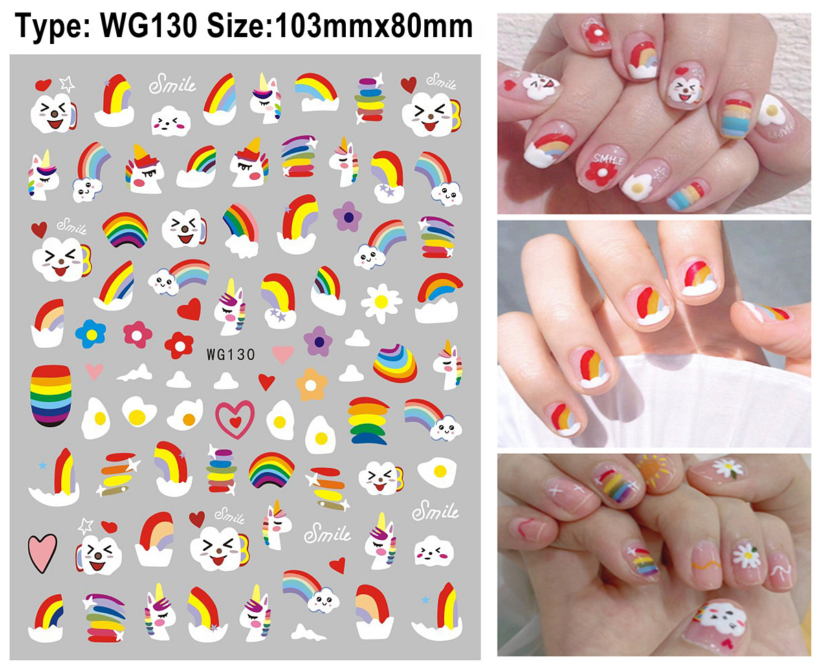 Smile Cloud Rainbow Nail Sticker Miley Egg Unicorn Stars Daisy Polka Dots