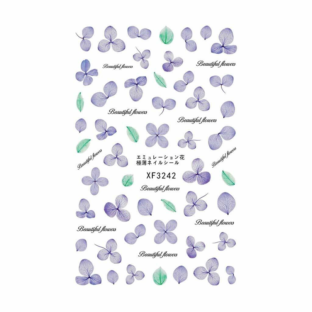 Nail Art 3D Stickers Stones Design Decoration Tips Flowers Purple Green XF3242