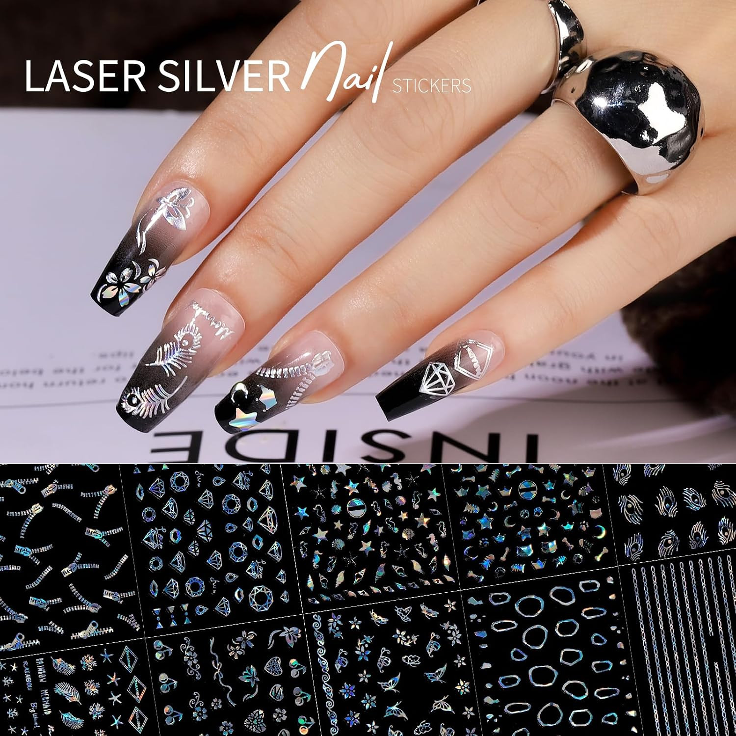 50 Sheets Aurora Nail Stickers for Nail Art, Star Nail Art Stickers for Kids Wom