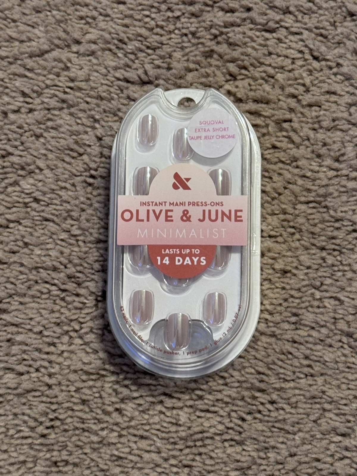 Olive and June Taupe Jelly Chrome Minimalist Instant Press-On Nails Extra Short