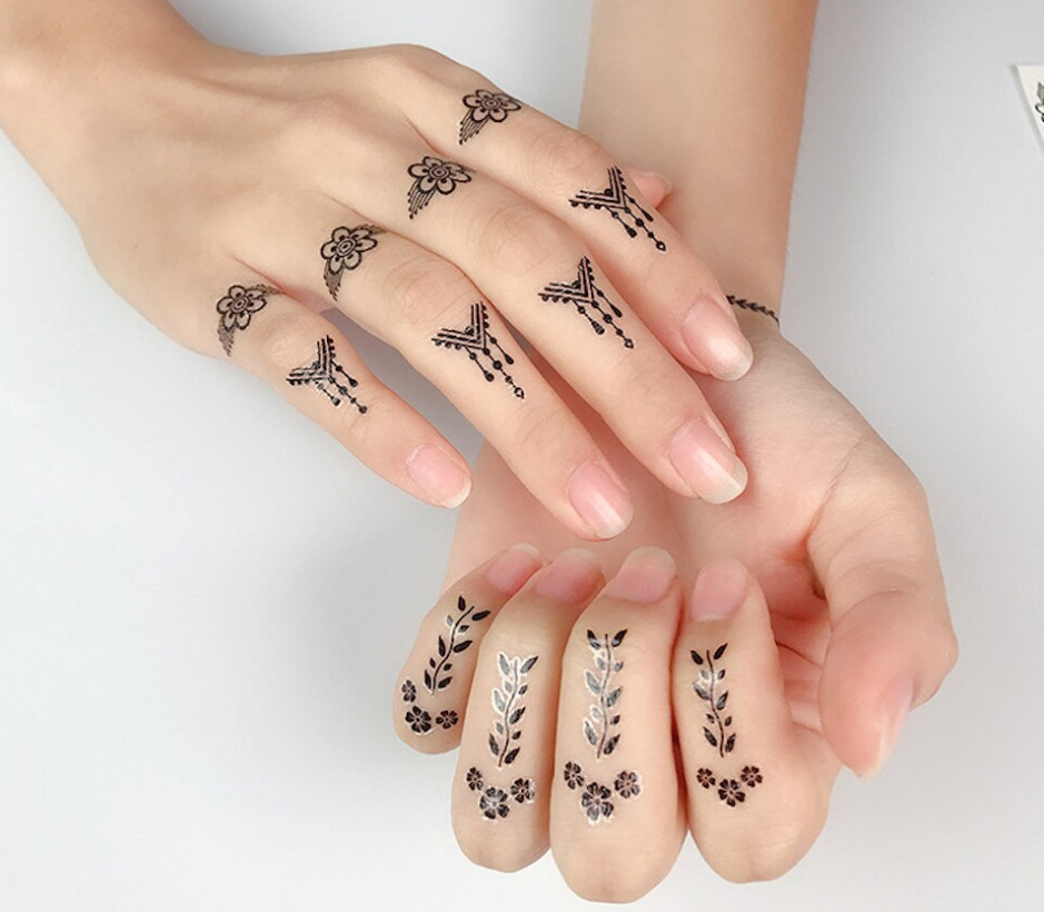 Temporary Stickers Personality Waterproof Black Lace Flower Finger Tattoo NH9