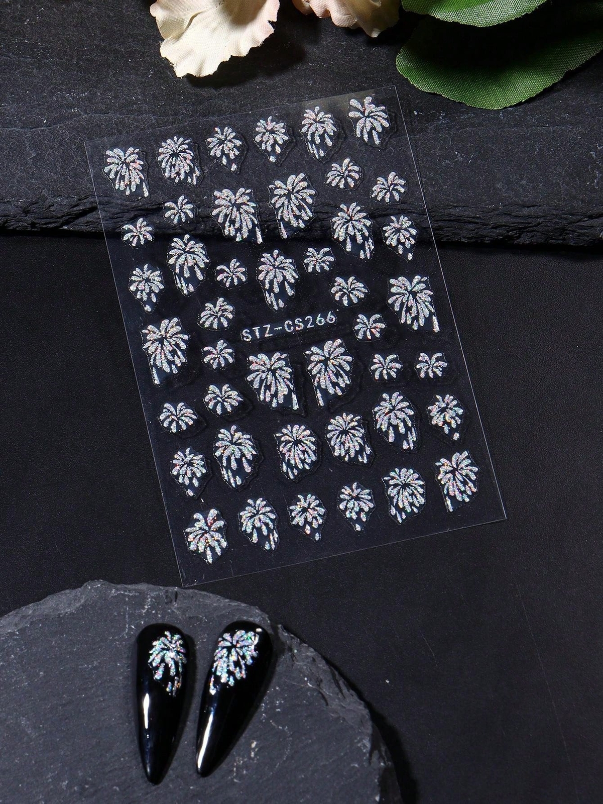 2pcs Gold Silver Fireworks Pattern Nail Art Stickers Self Adhesive Shiny