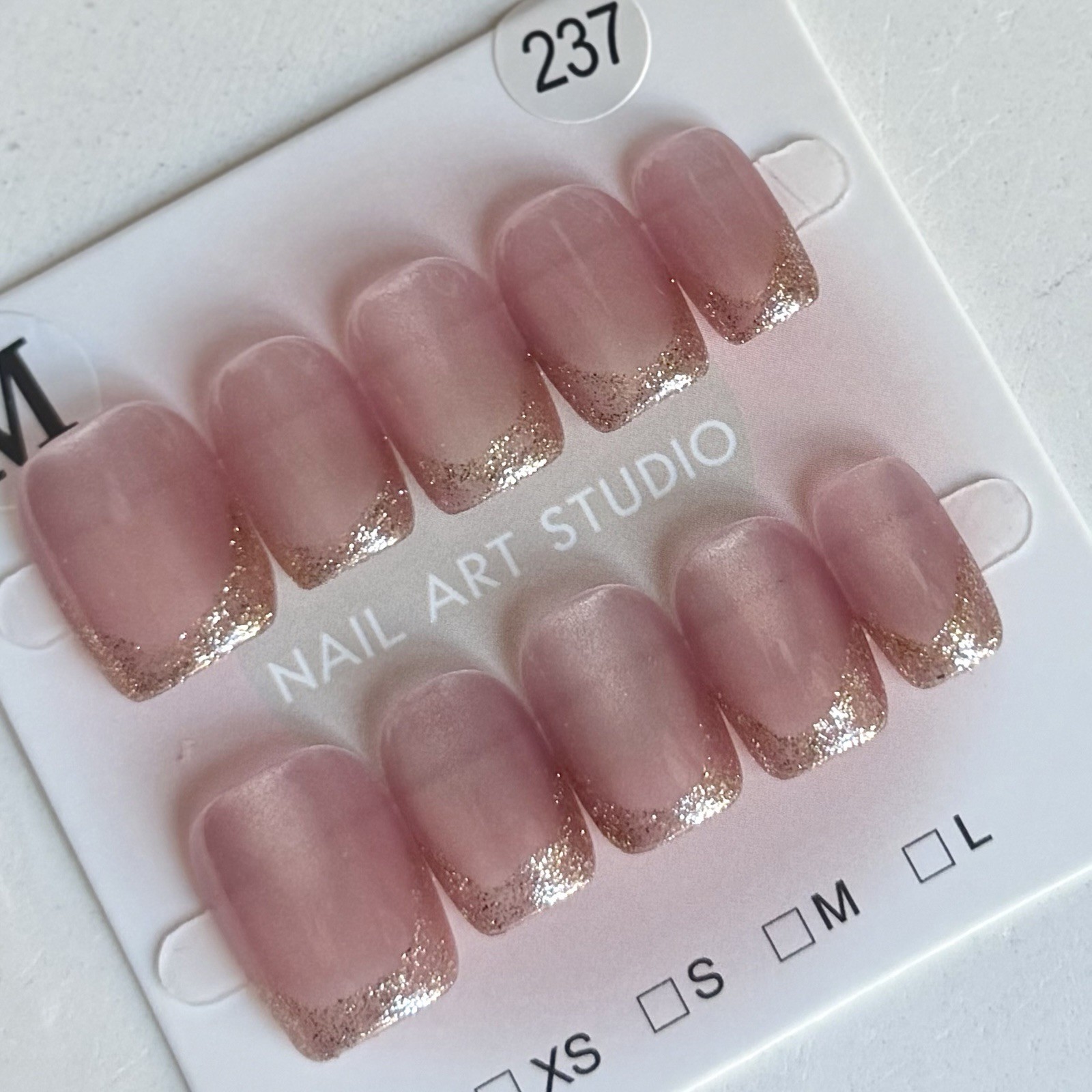 Handmade Gold French Tip Press-On Nails Short Square Size M Reusable Fake Nails