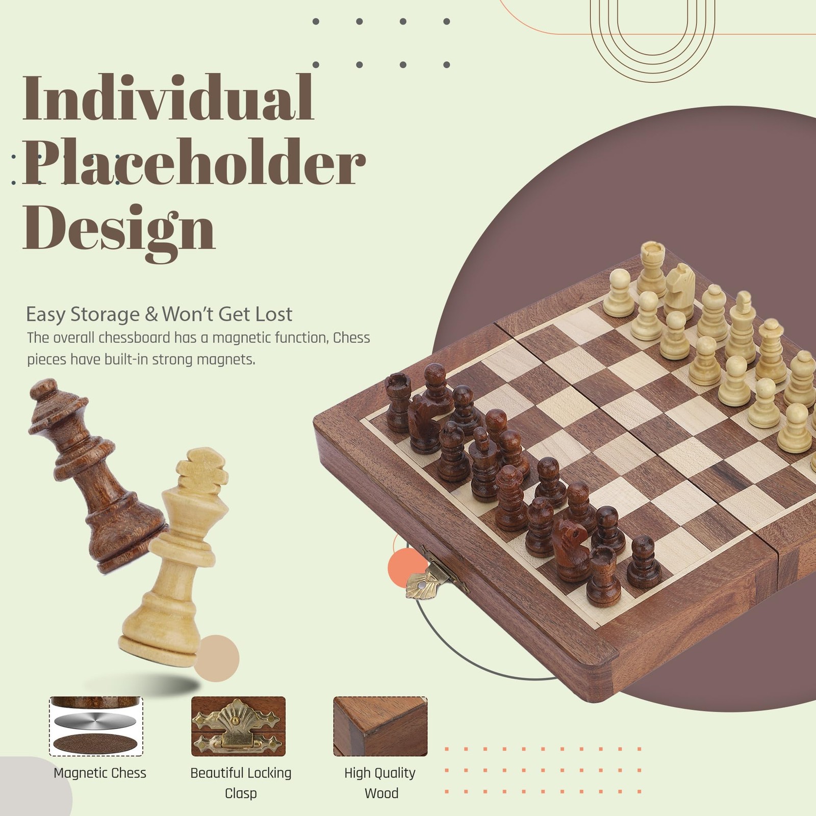 Ajuny Magnetic Travel Chess Set – Handcrafted Acacia Wood, 7×7, Brown
