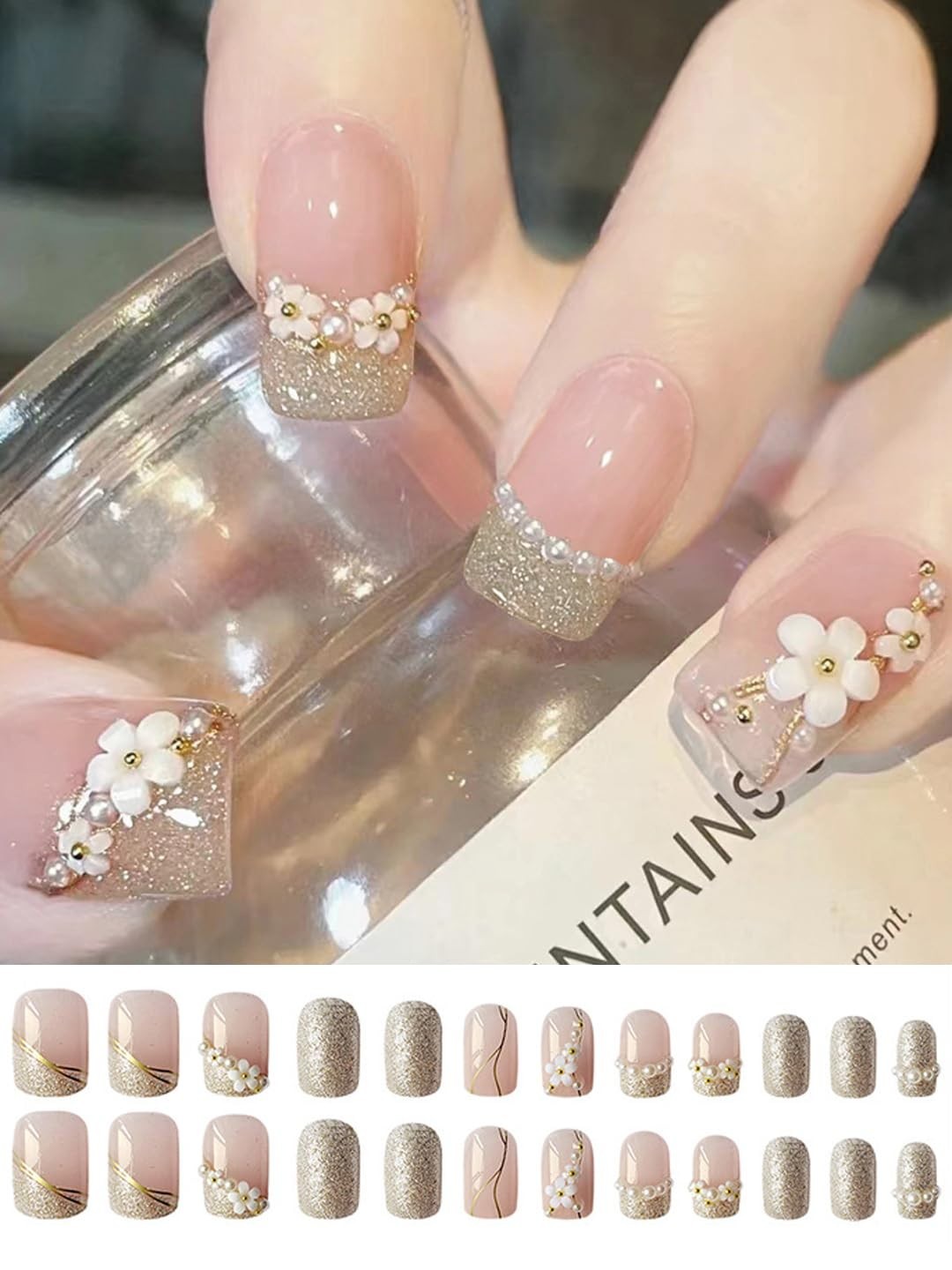 Secret Lives Acrylic Fake Reusable False Artifical Press On Nails 24Set