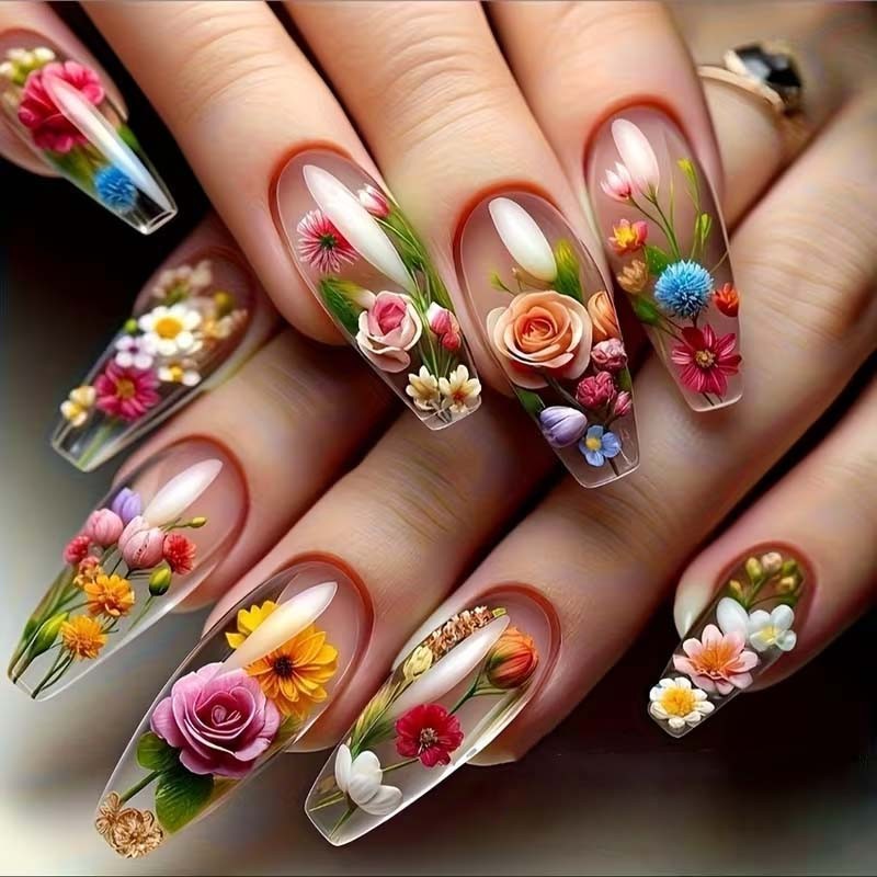 24pc Designer Press On Nails 12 Sizes Full Cover Reusable Elegant Nail Set