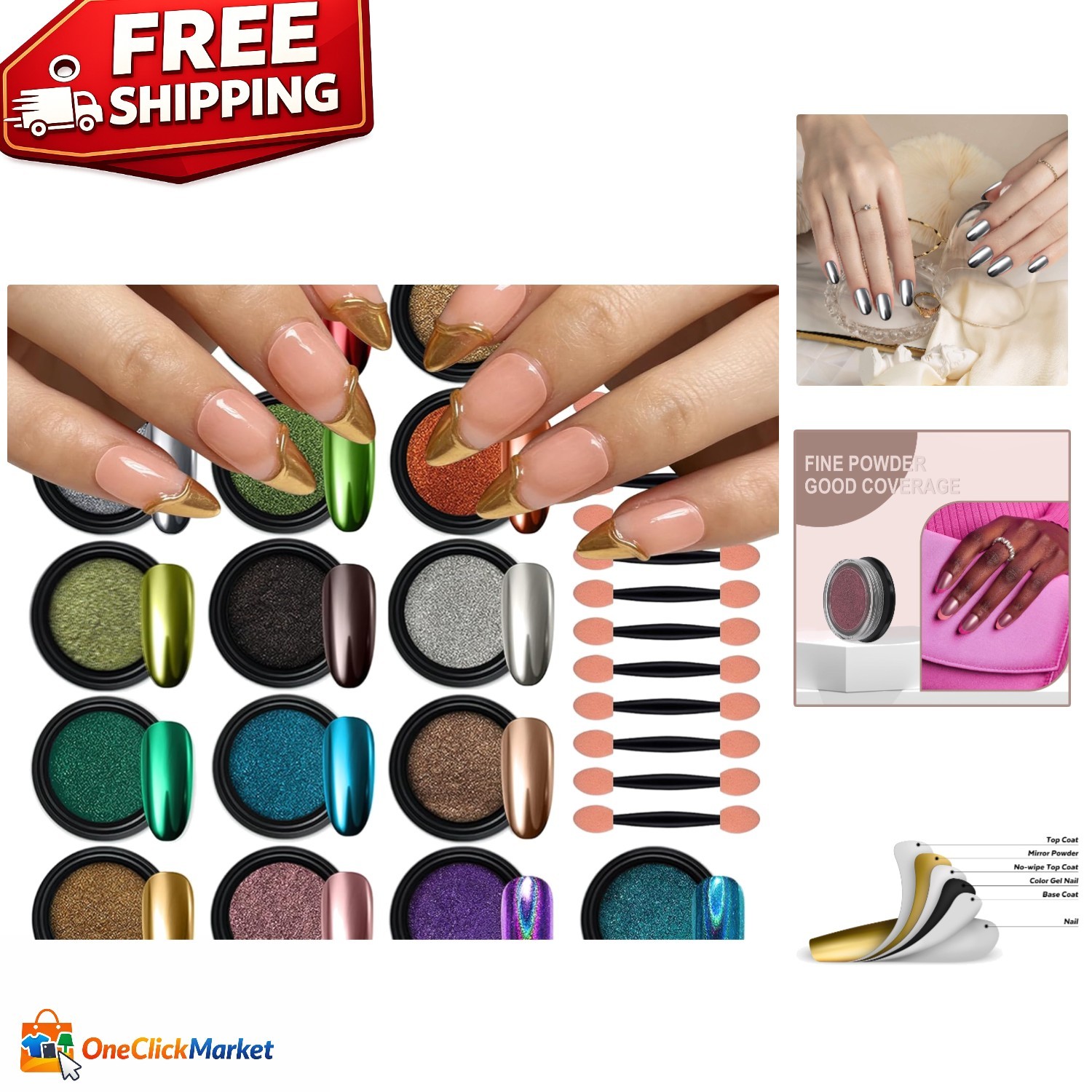 Metallic Chrome Nail Powder Collection – 16 Colors for Elegant Nail Decoration
