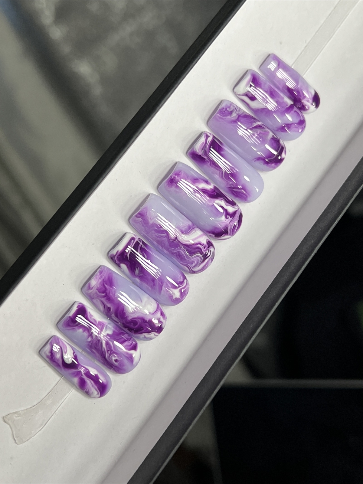 🔥CUSTOM Gel Press On False Nails, Purple Marble, 10p set,Medium Square W Kit