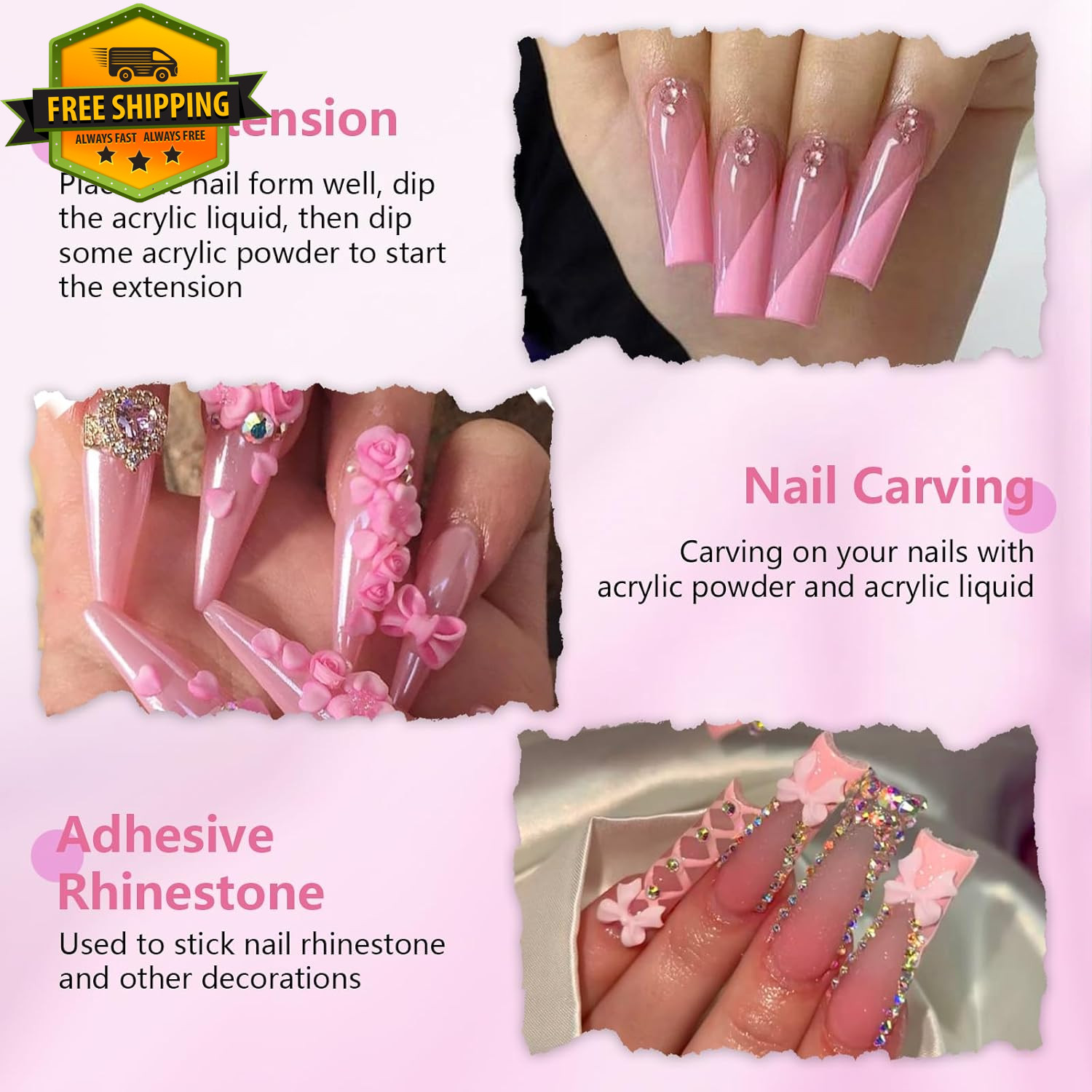 Acrylic Nail Kit Pink Powder Liquid Set With Kolinsky Brush For DIY Salon Nails