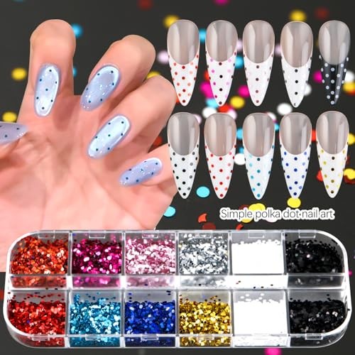 Mini Round Nail Art Glitter Sequin Set – 12 Colors Polka Dot Nail Glitter