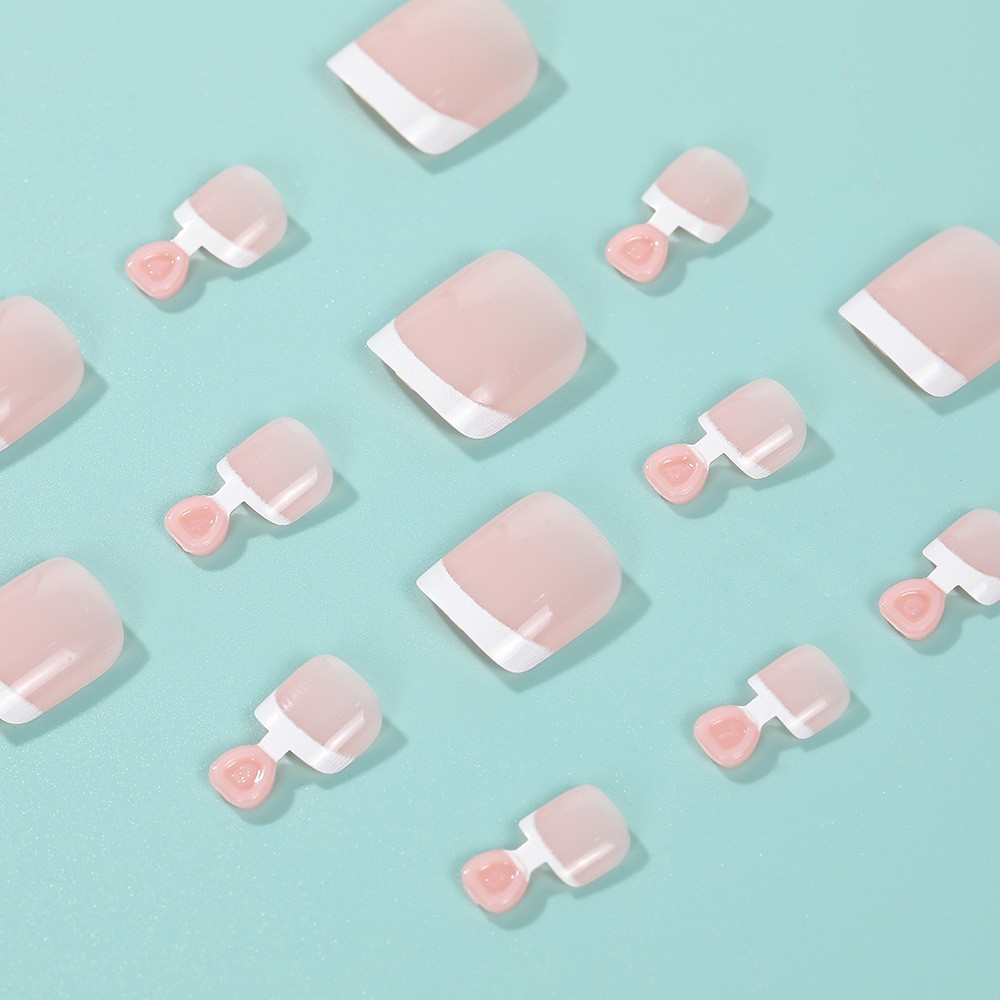 24Pcs French Tip Press on Toenails Short Square Pink Fake Toe Nails Summer