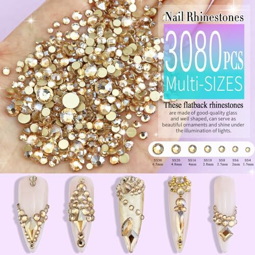 3200 Set (Round Rhinestones + 3D Shapes Crystals) Golden Shadow / Champagne