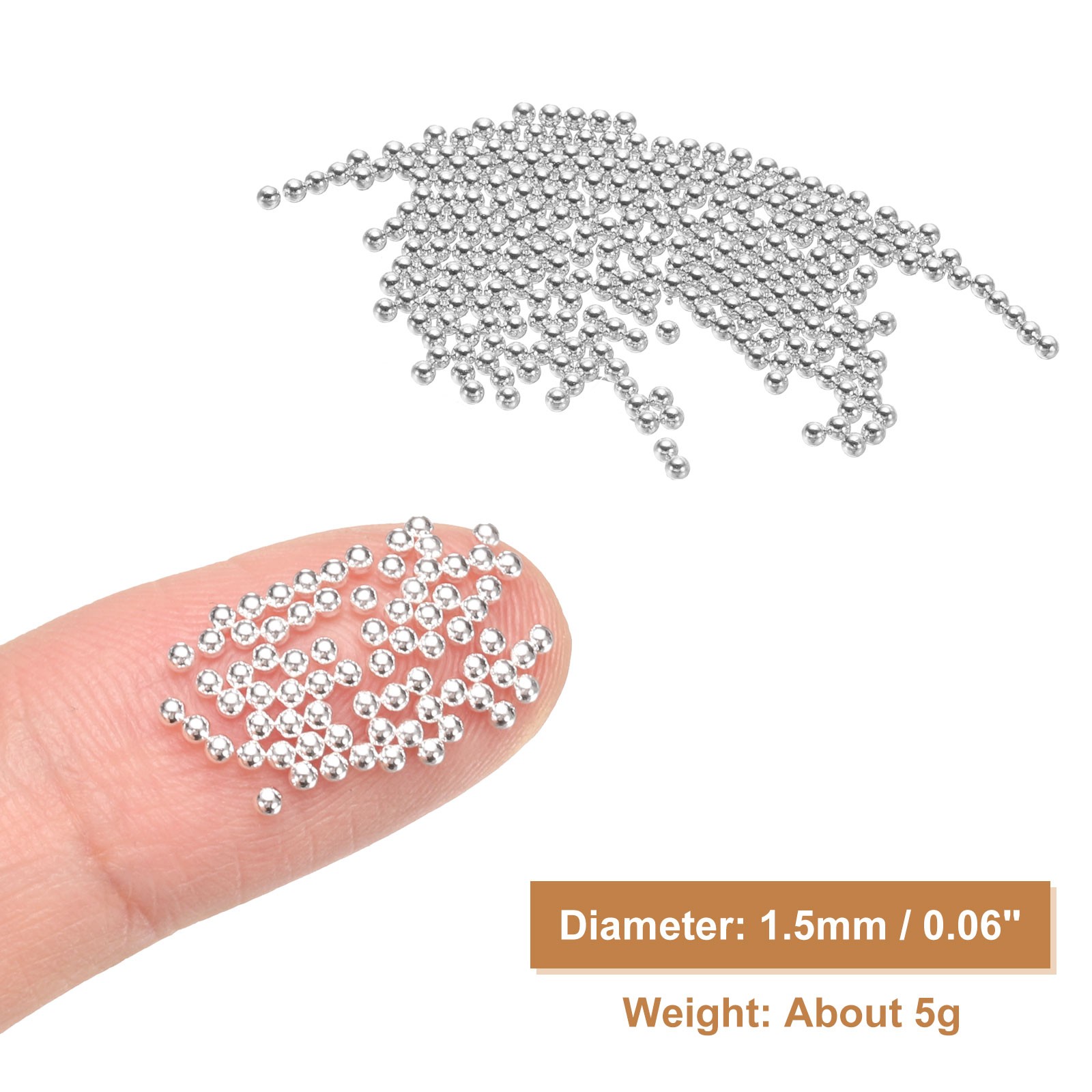 Nail Art Beads 0.06″ Mini Metal Caviar Nails Beads Ball with Bag, White