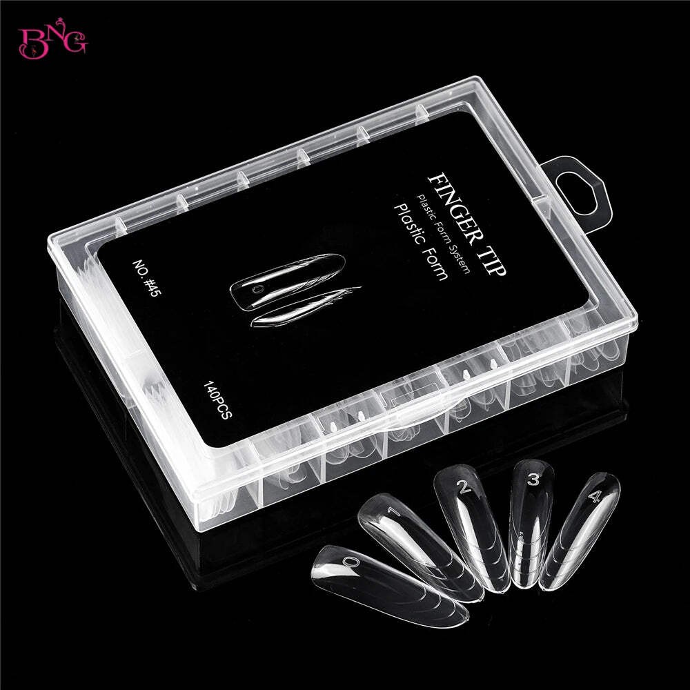 BNG New 70/140Pcs Clear Nail Dual Form Poly Extension Gel Molds Reusable Acrylic