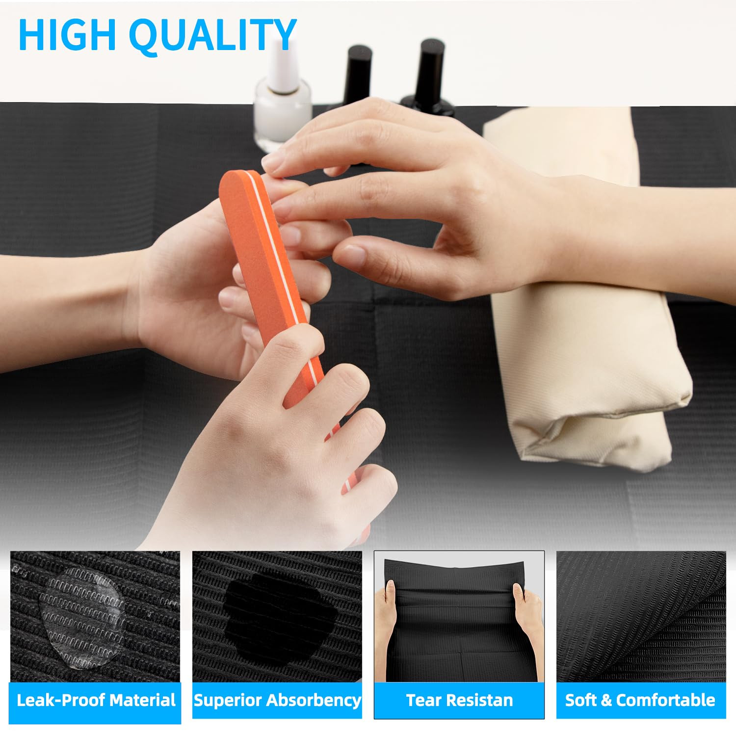Nail Art Table Mat – Disposable Nail Paper Towels (50PCS) – Black Waterproof 3-P
