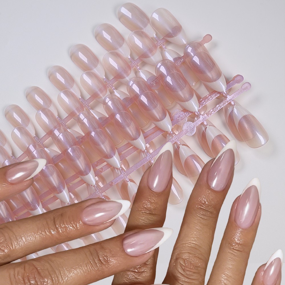 120Pcs Pink Ombre Medium Coffin Press On Nails Glossy Acrylic False Nail Tips