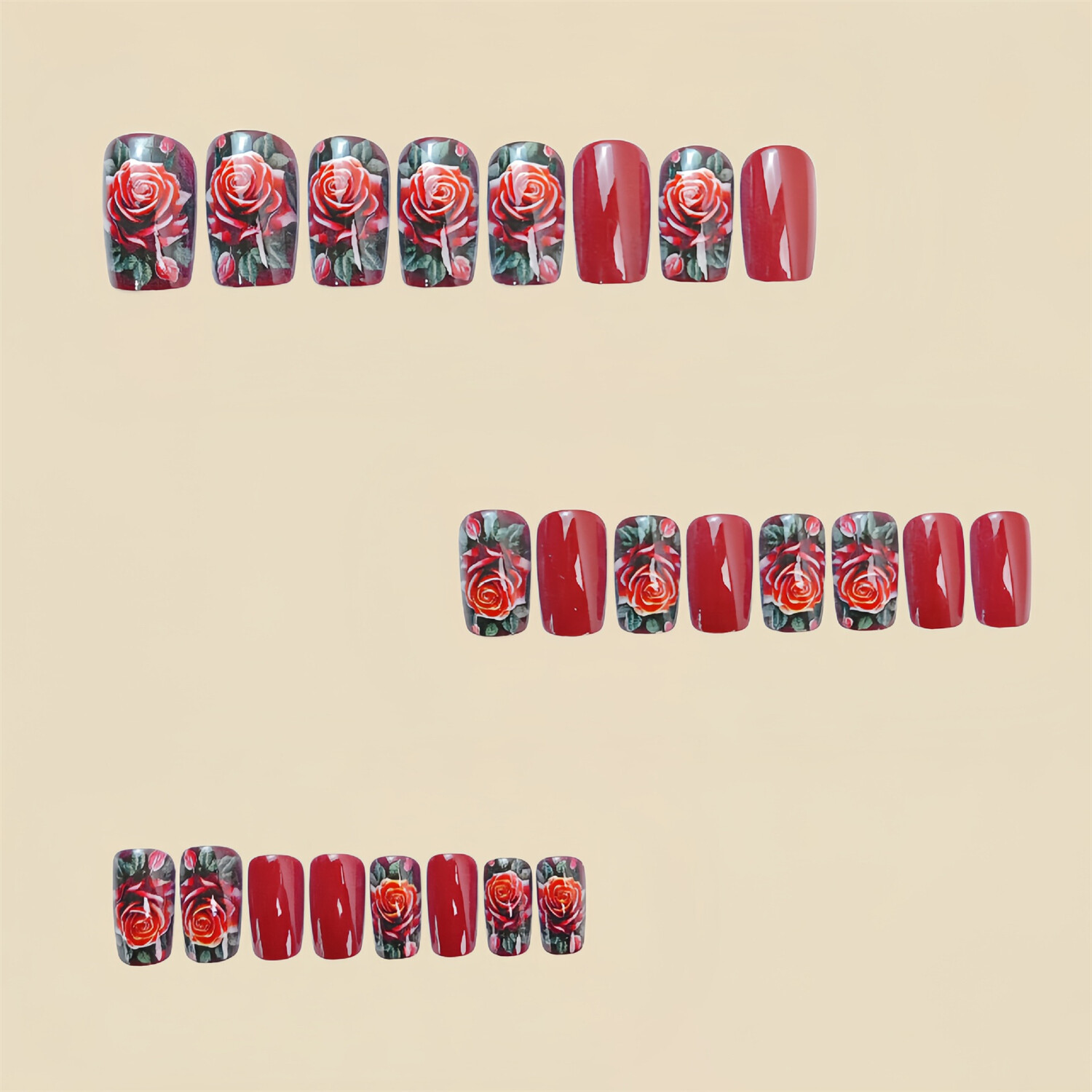 24pcs Rose Pattern Short Square Press-On Fake Nail Valentine’s Day Manicure