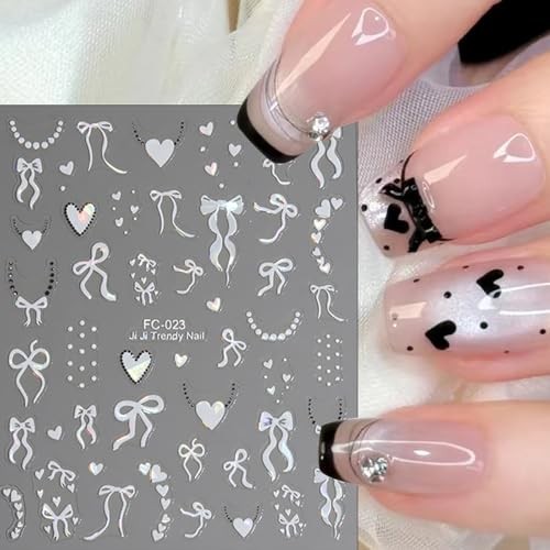 8 Sheets Cute Bow Heart Nail Art Stickers 3D Self-Adhesive Cute Bow Heart-1