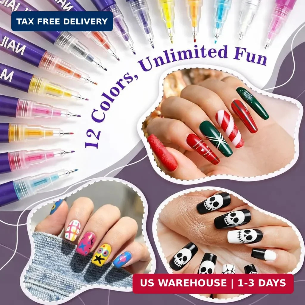 12 Colours Nail Art Markers, Nail Art Pens, Nail Polish Pens Set with Fine Ti…